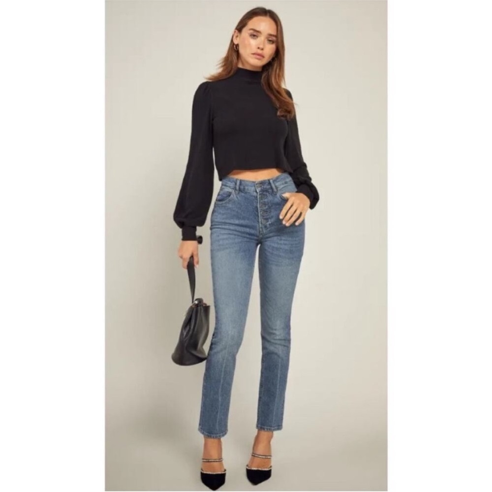 Reformation Liza Ultra High Rise Straight Jeans Malta Wash * CUT OFF RAW HEM *